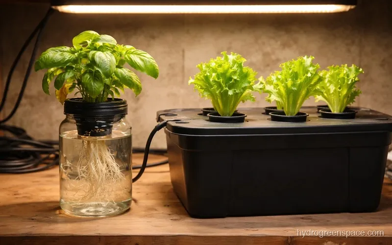 Kratky passive hydroponic setup compared to DWC system with air pump