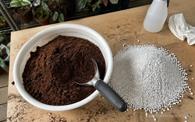 Coco coir and perlite laid out before mixing