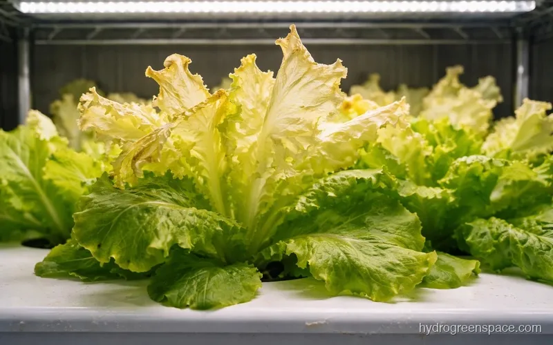 Two side-by-side hydroponic trays showing light burn versus healthy canopy under LED