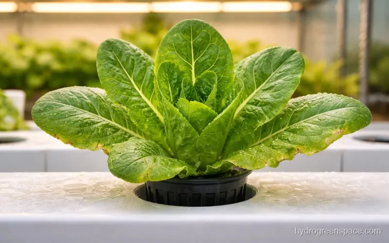 Close-up of mature hydroponic lettuce showing outer leaves ready to harvest with tight center growth